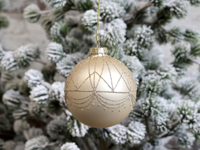 Hovedbilde Julekule med glimmer mønster Ø8 cm antique latte