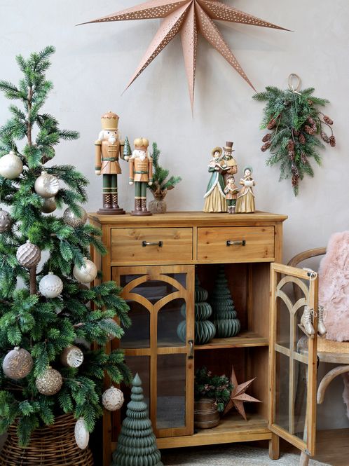 Hovedbilde Julekule med glimmer mønster Ø8 cm antique latte
