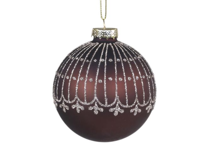 Hovedbilde Julekule med glimmer mønster Ø8 cm, chokolade