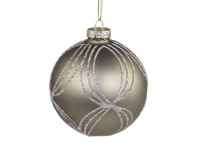 Hovedbilde Julekule med glimmer mønster Ø8 cm, støvet grønn