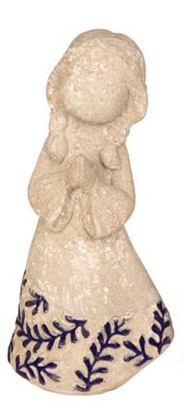 Jentefigur grå m/blått dekor 7,5x5,5x16,3cm med foldede hender