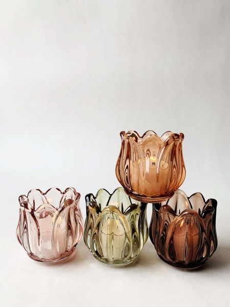 Lysglass tulipan 7&times;7 cm rosa